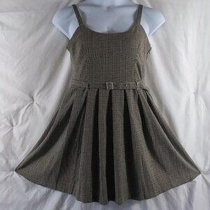 So Women's Brown Houndstooth Sleeveless Pleated Pinafore Mini Dress Size L